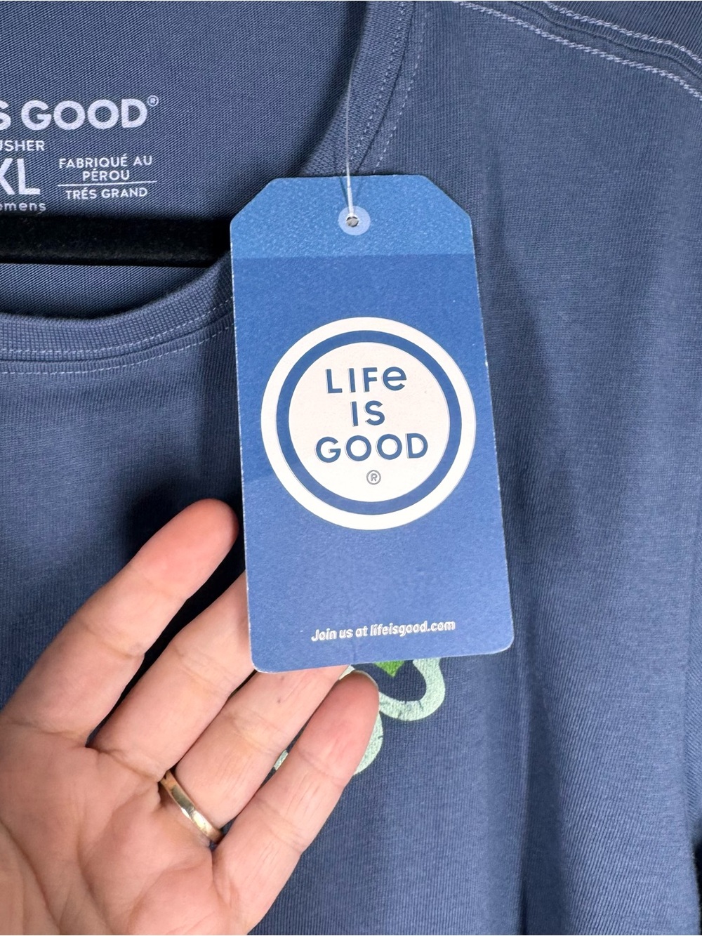 NWT Life Is Good Women's Celtic Heart Short Sleeve Shirt Navy Blue Green Size XL - Picture 4 of 8